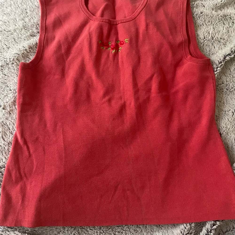 Embroidered Red Sleeveless Top